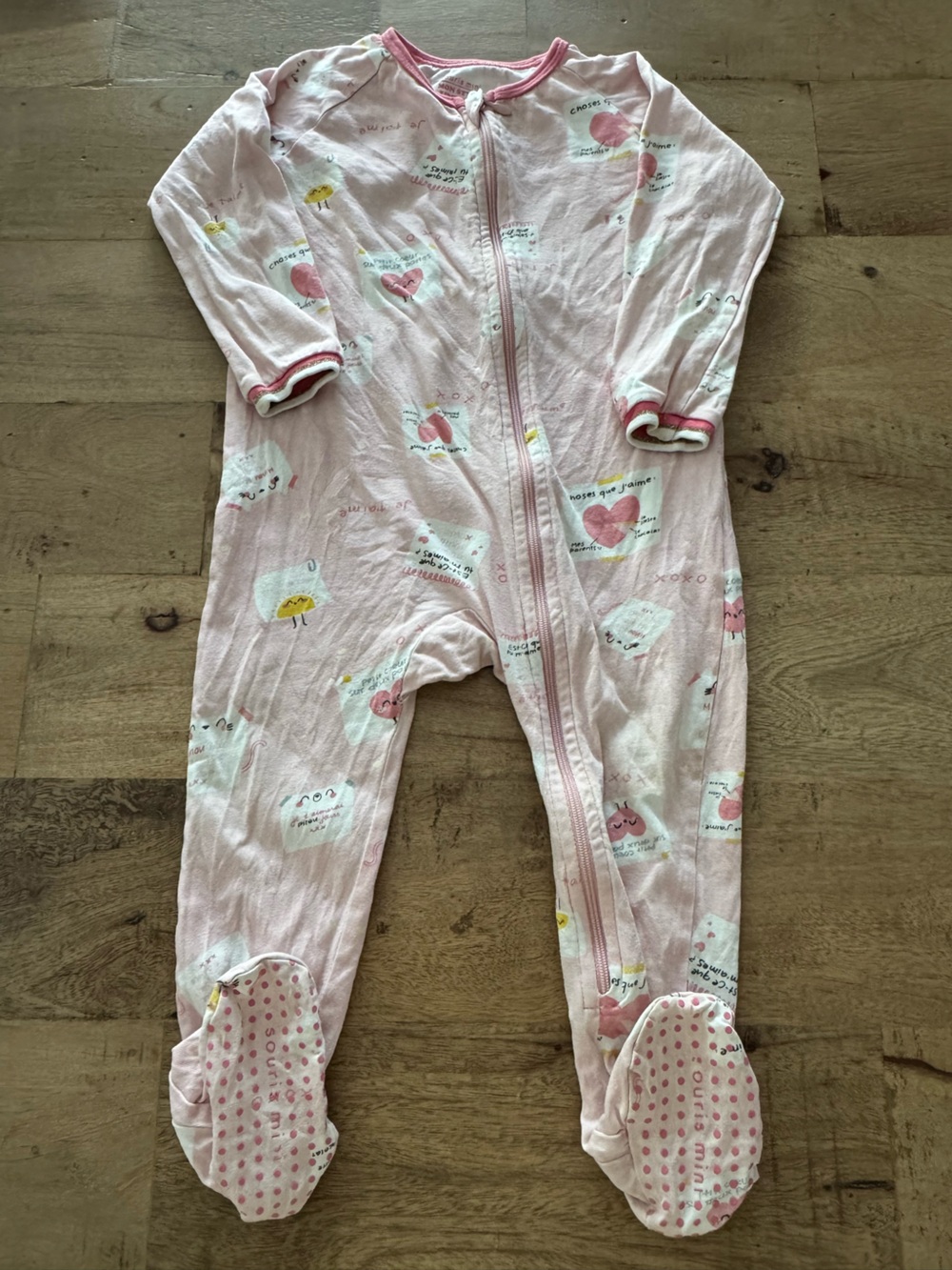 Souris mini Pink Heart Cloud One-Piece Footed Pajamas sz 12-18 months valentine